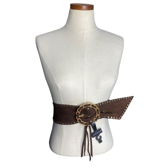 Brown Jeans Belt Women Studded Suede Studded Rodeo Western Cowgirl Large Gold - Picture 2 of 15